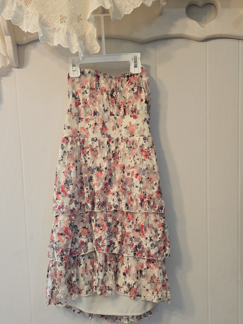 Vintage DEB strapless mini dress size medium tiered lace floral Y2K 90’s western